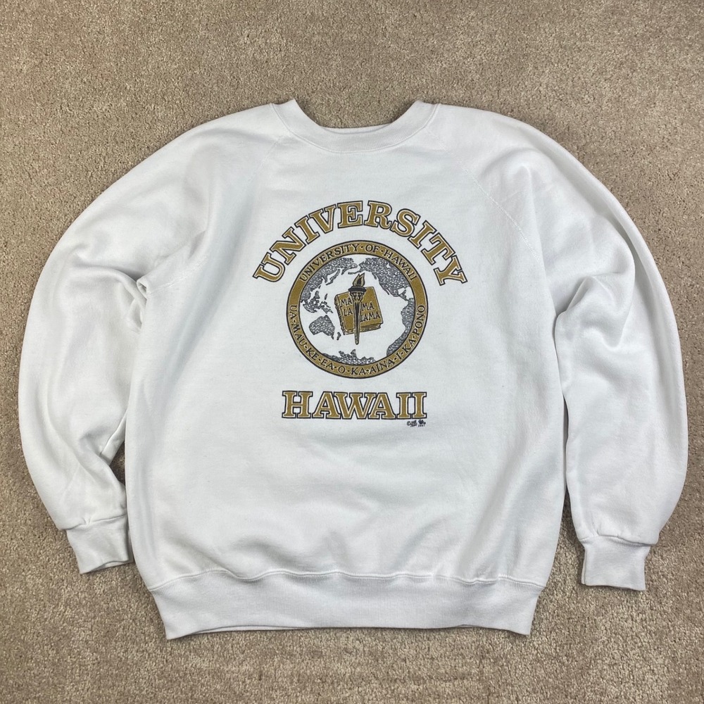 Vintage 1990 University of Hawaii Hanes Sweatshirt Mens Large White Made in USA